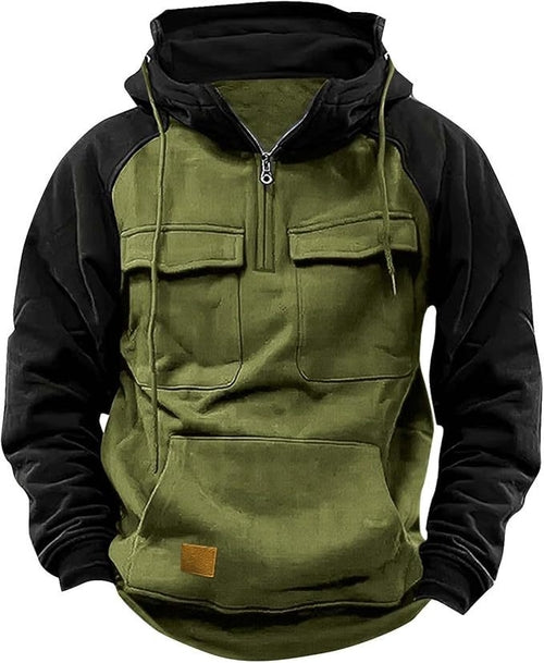Men's Contrast Color Workwear Hoodie – Fall/Winter Streetwear Style