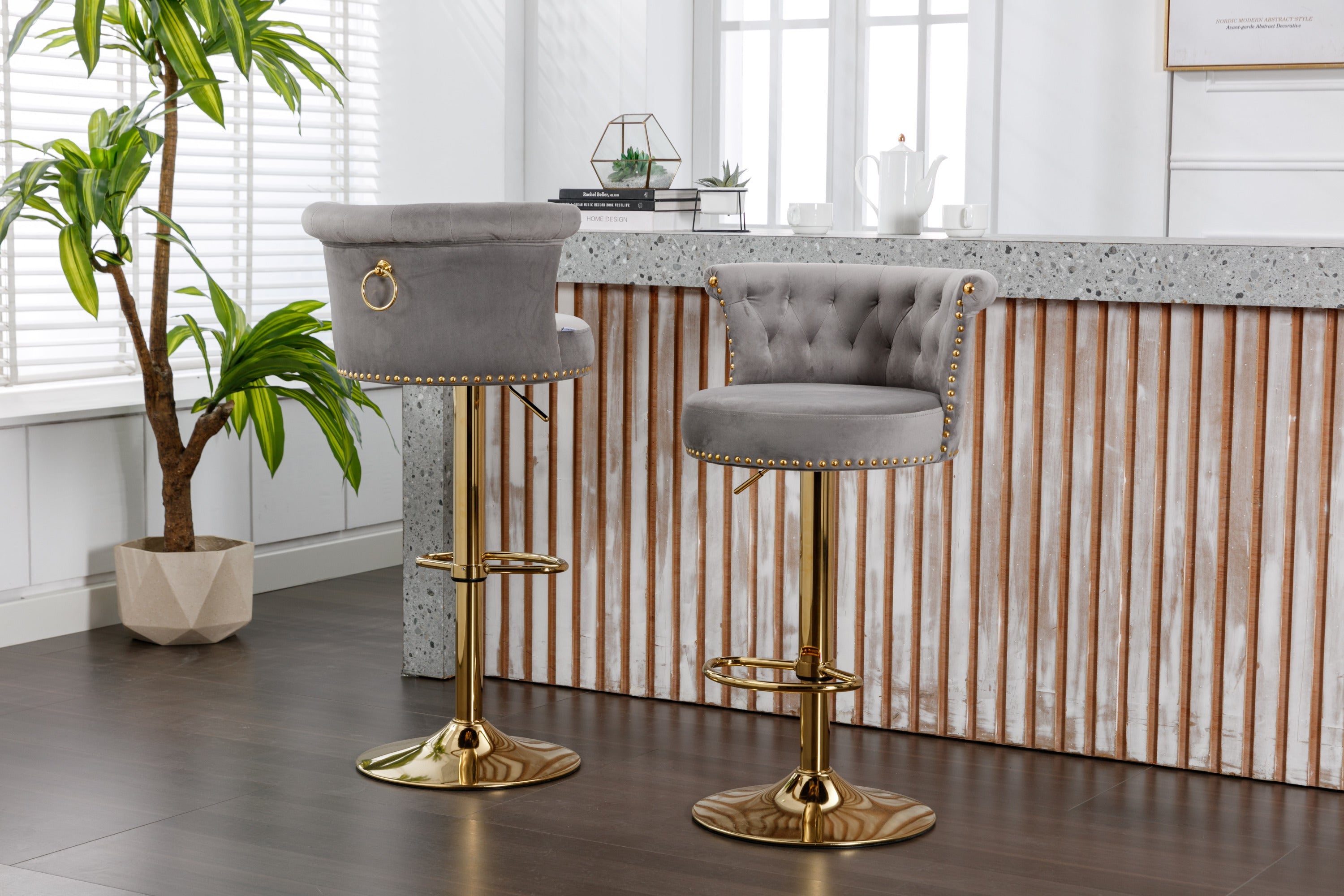 Swivel Bar Stools Set of 2 Adjustable Counter Height Chairs with