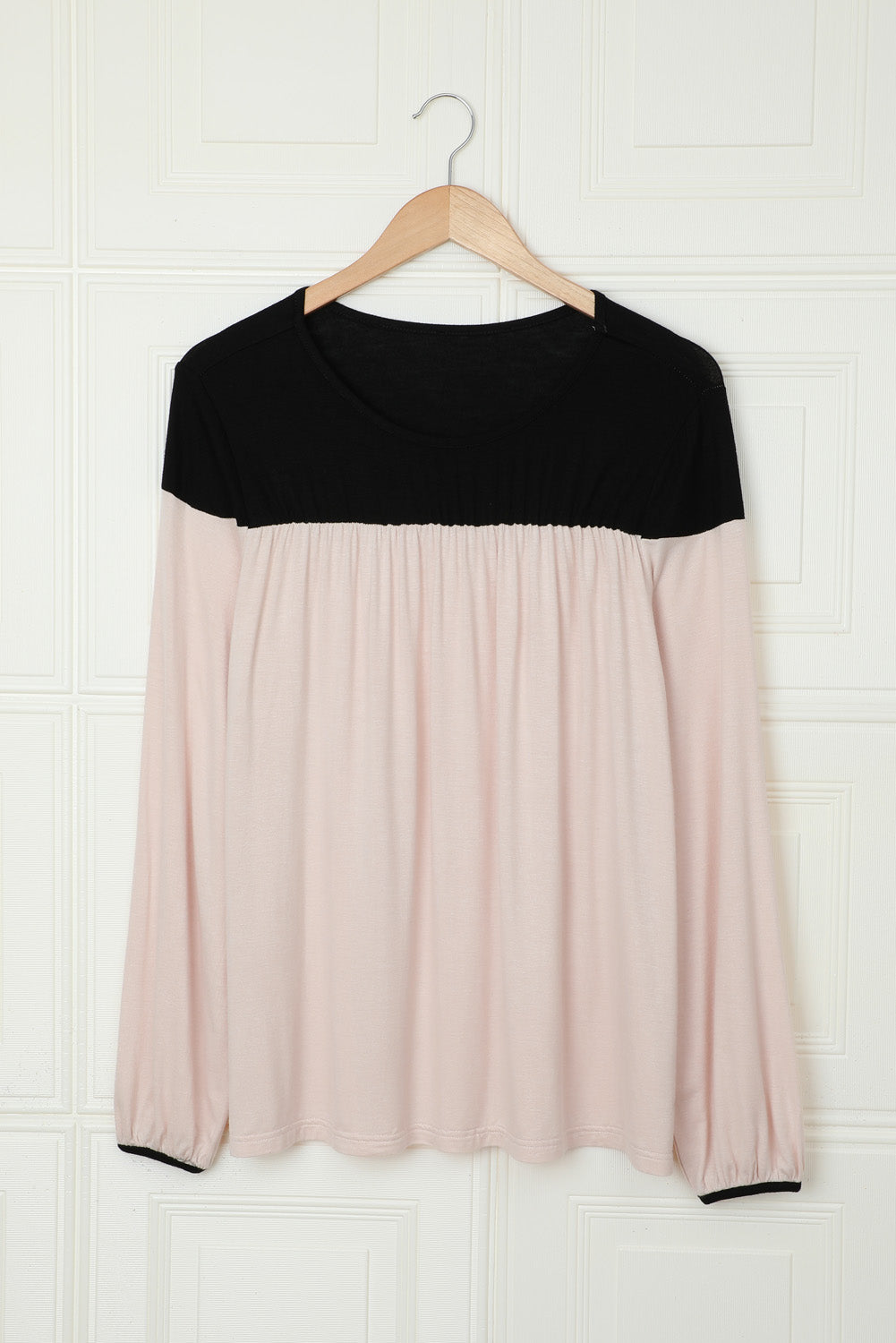 Apricot Apricot Round Neck Long Sleeve Color Block Tunic Top