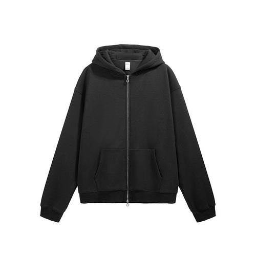Flame Single-layer Fleece-lined Hooded Jacket Solid Color