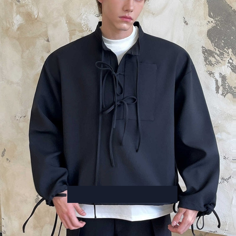 Men's Ribbon Lapel Cardigan Hoodie – Designer Half-Zip Pullover