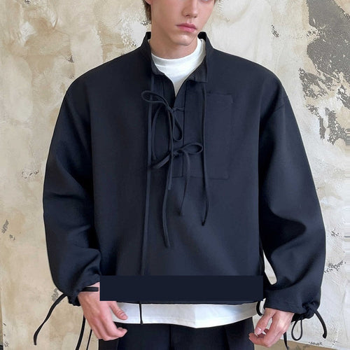 Men's Ribbon Lapel Cardigan Hoodie – Designer Half-Zip Pullover