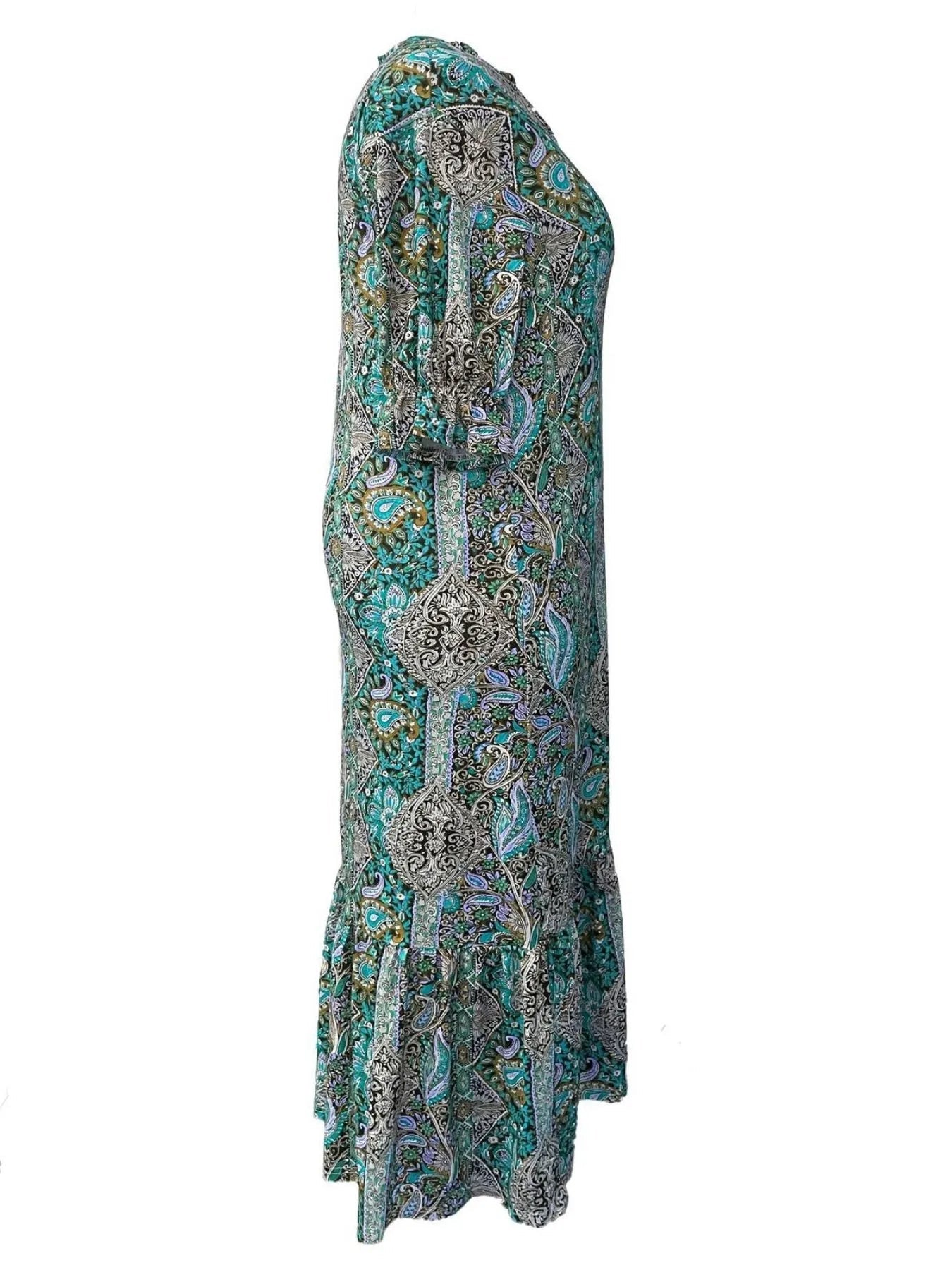 Full Size Bohemian Paisley Print Ruffle Hem Midi Dress Plus Size