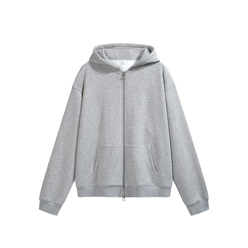 Flame Single-layer Fleece-lined Hooded Jacket Solid Color