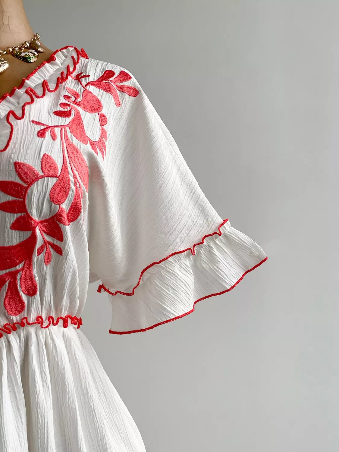 Plus Size Front Tie Maxi Dress with Floral Embroidered