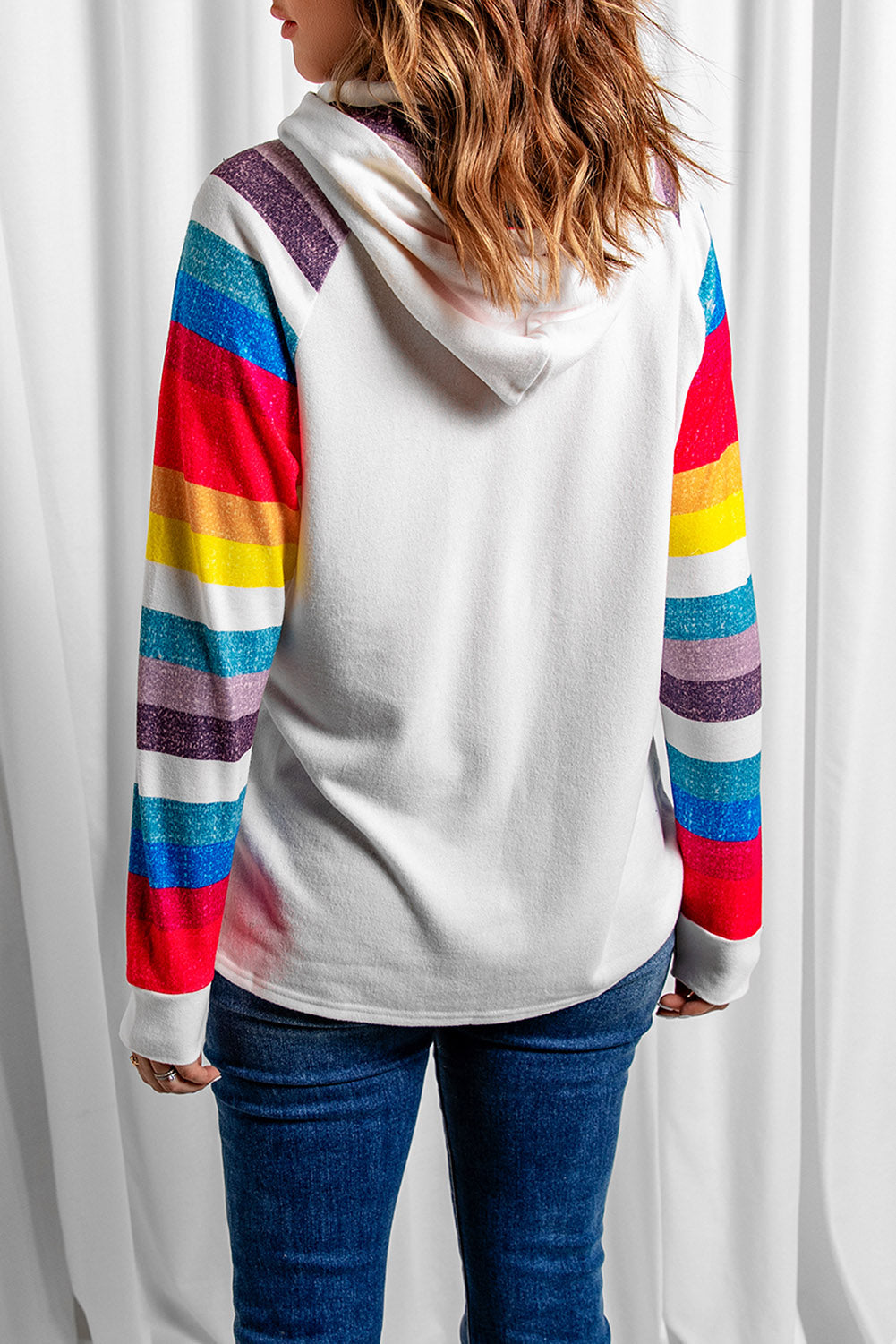 Stripes Long Sleeve Patchwork Ladies Hoodie