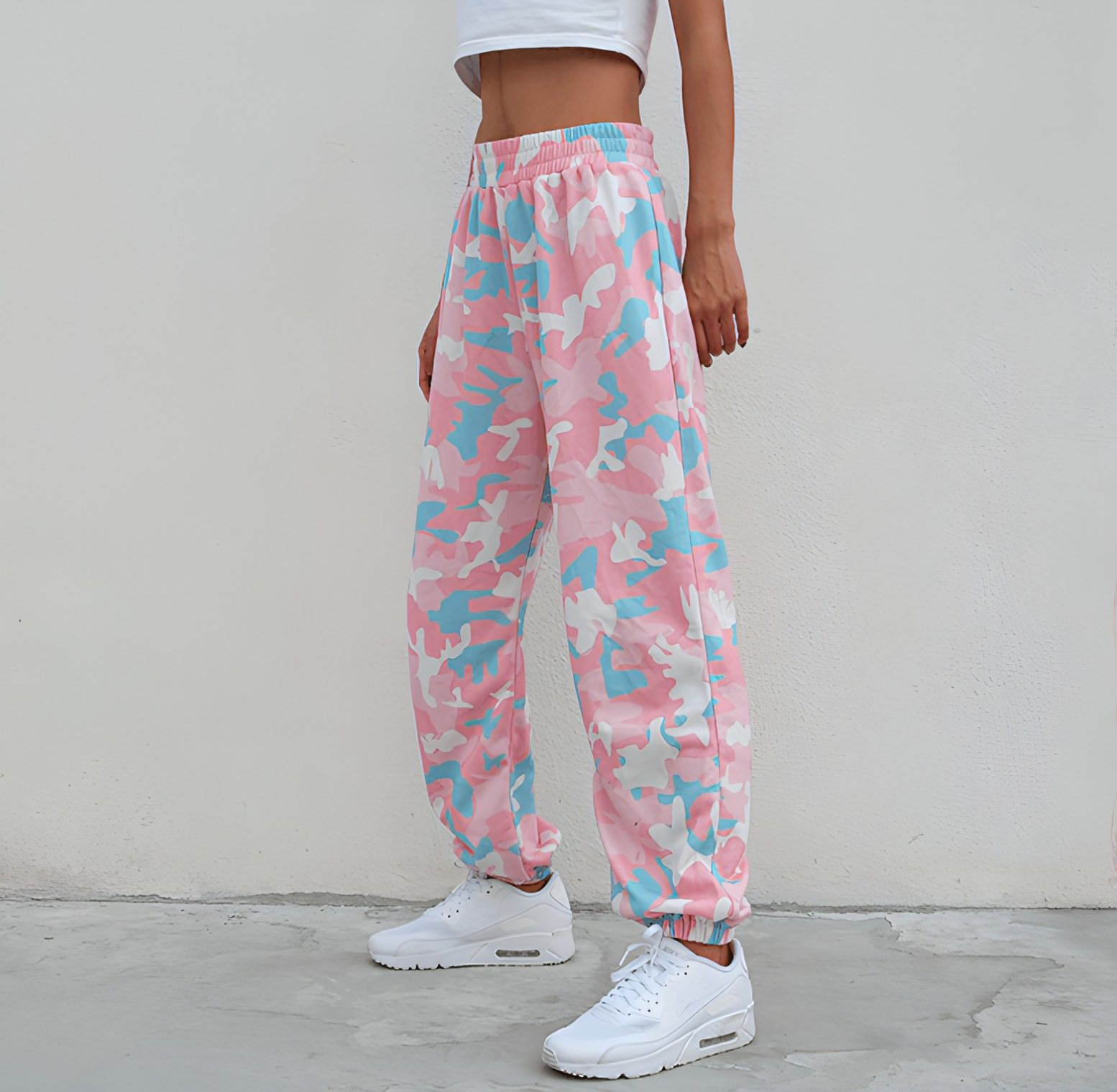 Camouflage Pants Spring High Waist Casual Joggers Elastic Sweatpants