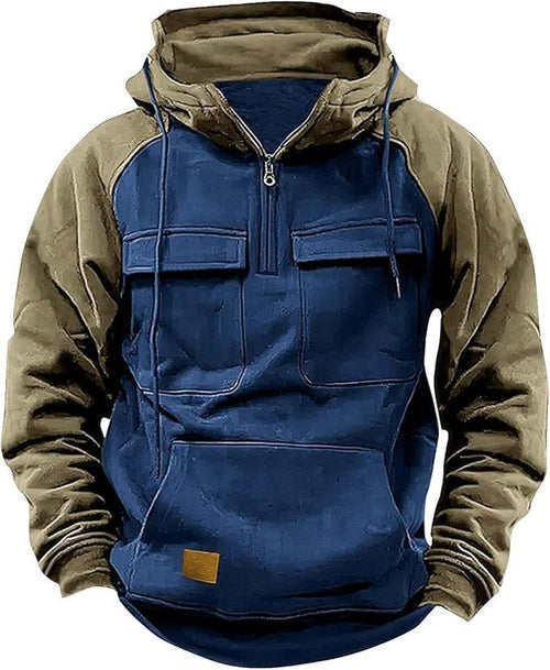 Men's Contrast Color Workwear Hoodie – Fall/Winter Streetwear Style