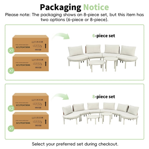 6-Piece Patio Sofa Furniture Set, Half Moon Outdoor Sectional Sofa