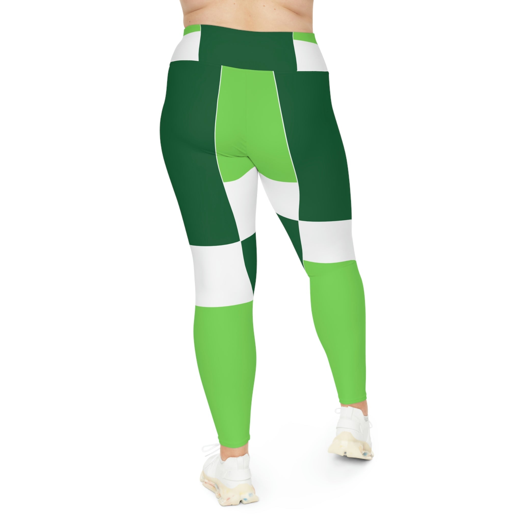 Womens High Waist Plus Size Leggings, Lime Forest Irish Green