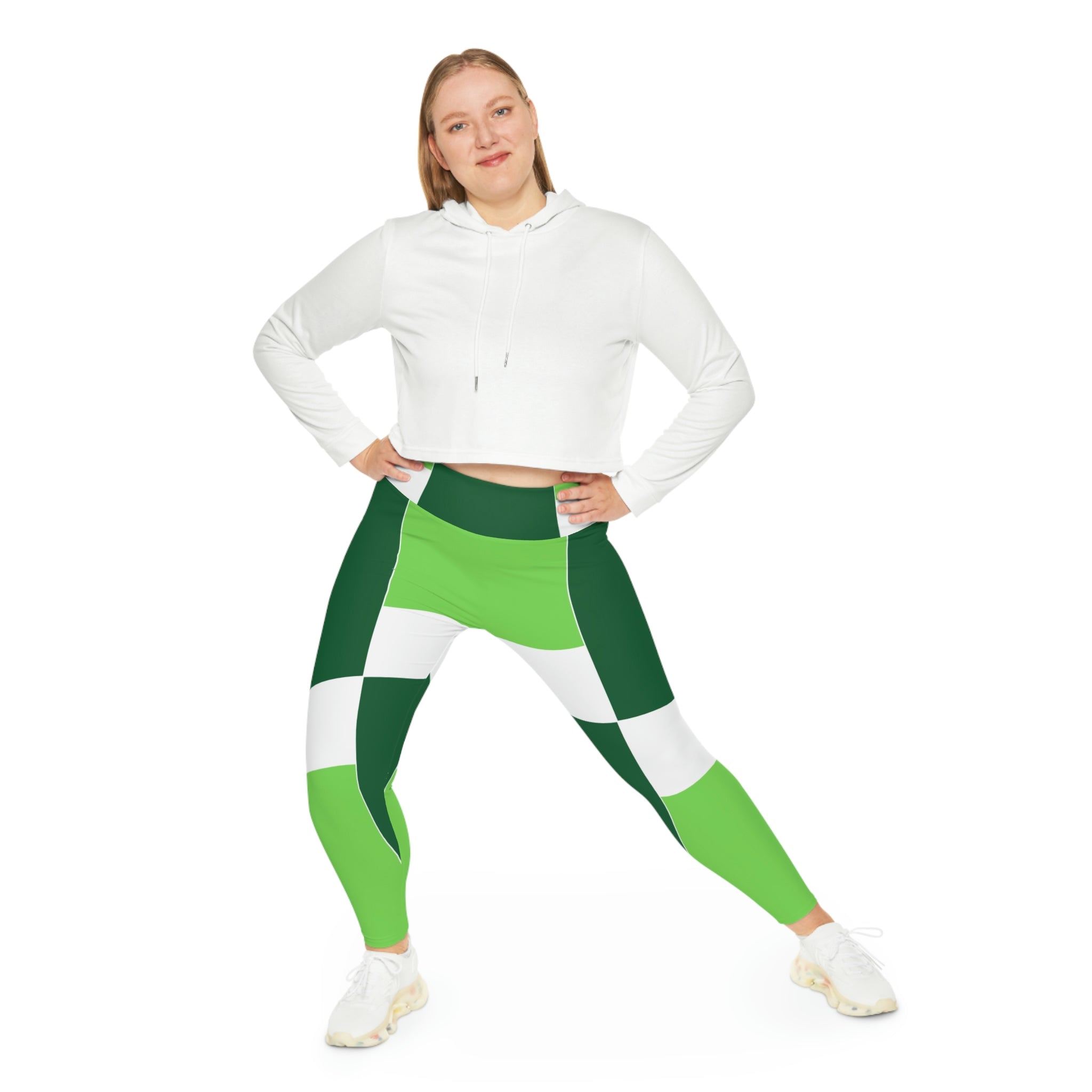 Womens High Waist Plus Size Leggings, Lime Forest Irish Green