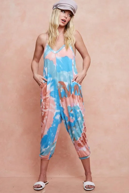 BiBi Tie Dye Knit Mid-length Casual Jumpsuit