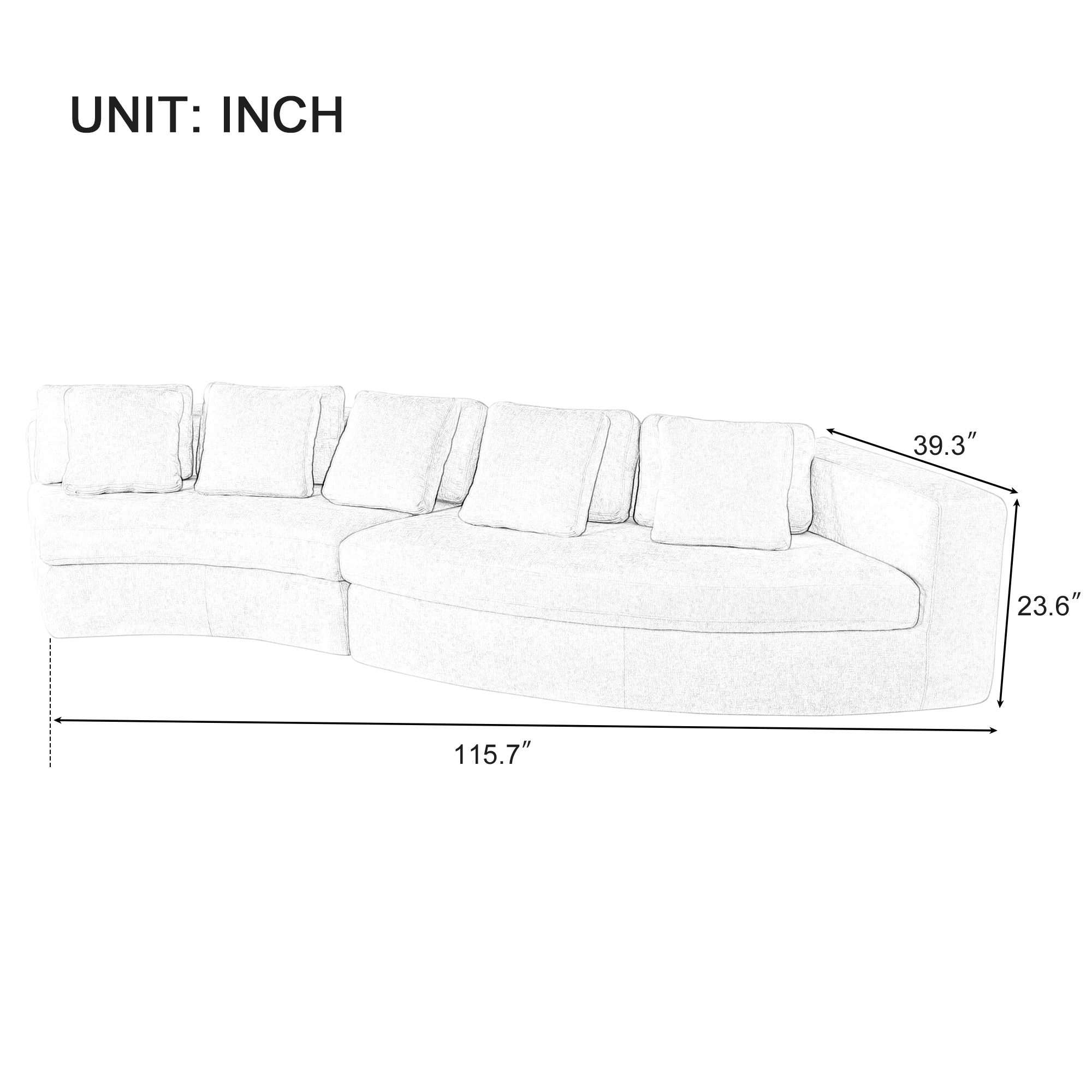 115.7' Pure Foam Modular Sofa, 2-Piece Set with 5 Cushions, 4-Seater,