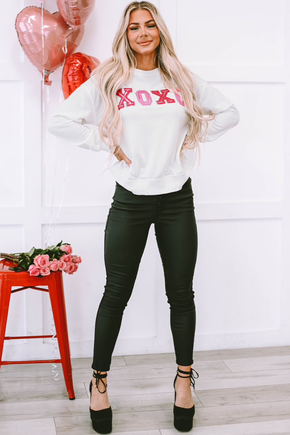 Beige Shiny XOXO Valentine Pullover Sweatshirt