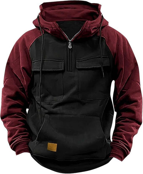 Men's Contrast Color Workwear Hoodie – Fall/Winter Streetwear Style