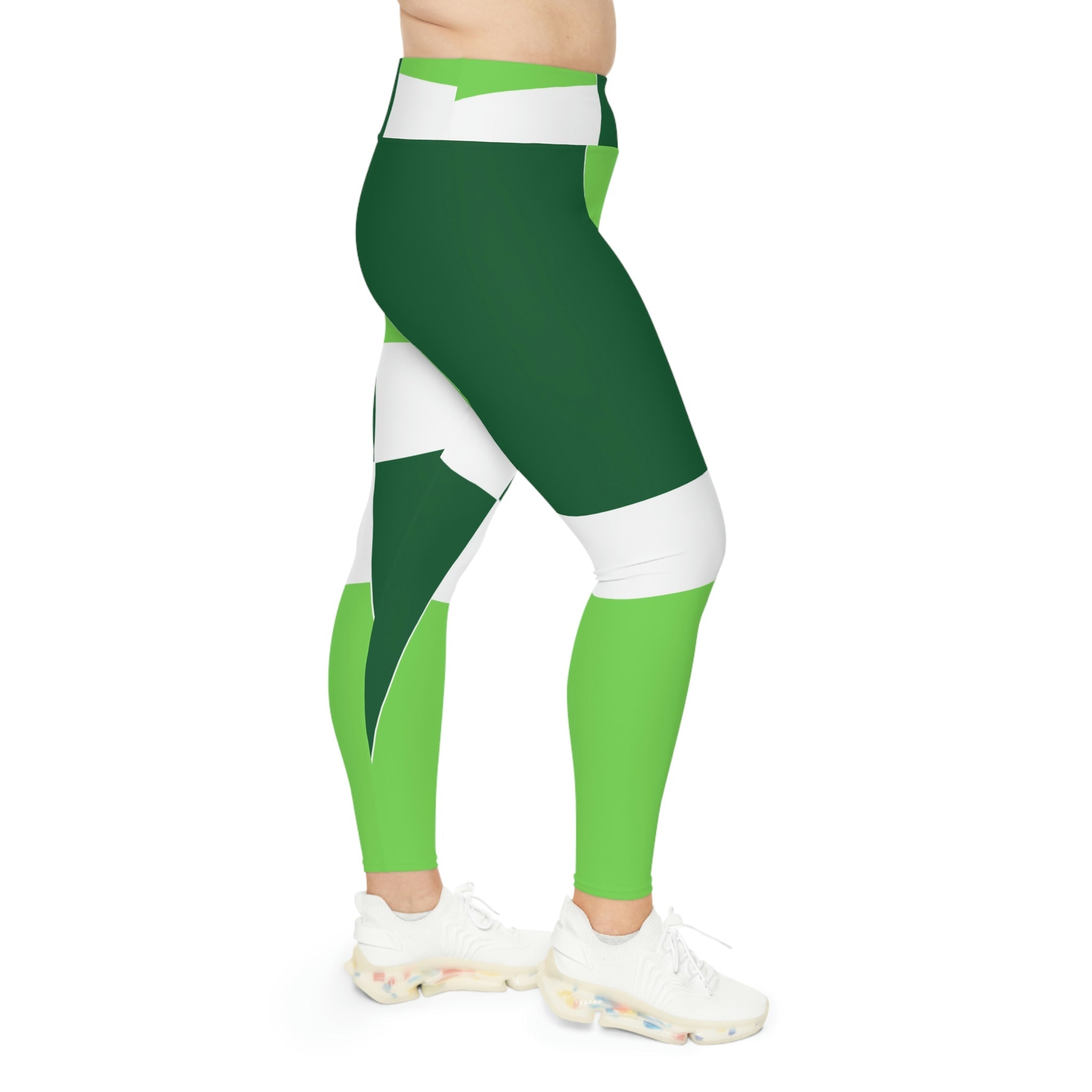 Womens High Waist Plus Size Leggings, Lime Forest Irish Green