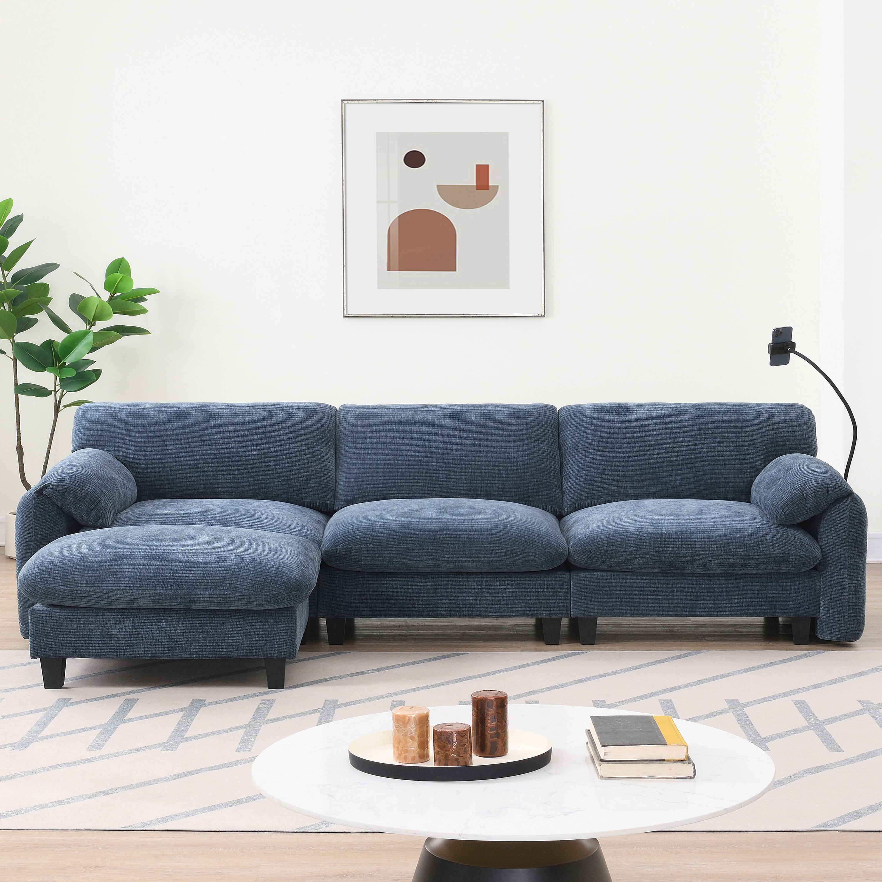 108' Modular Sectional Sofa, L-Shape with 31.5' Extra-Wide Seat