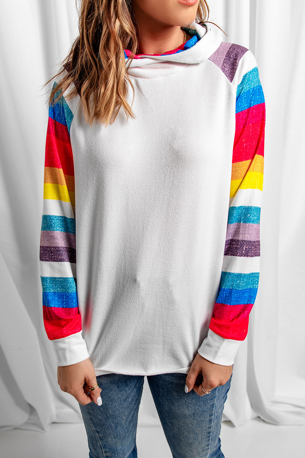 Stripes Long Sleeve Patchwork Ladies Hoodie