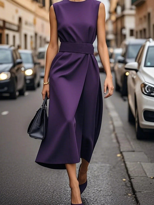 Round Neck Sleeveless Midi Sheath Dress