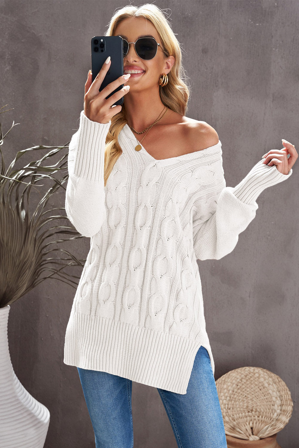 White Oversized Cozy up Knit Sweater