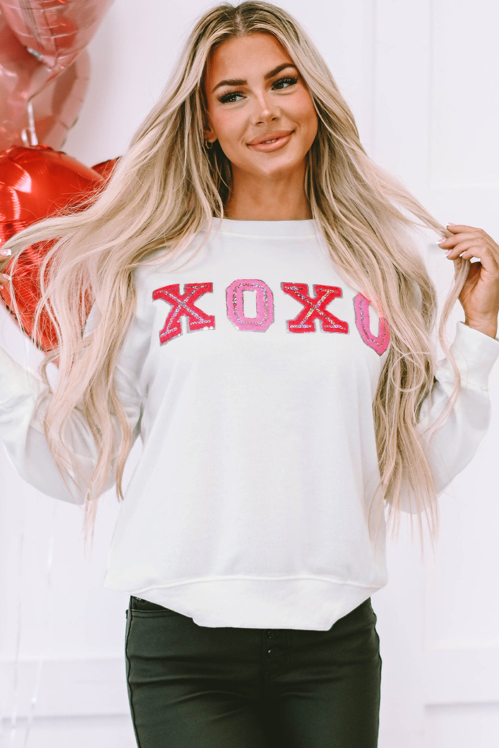 Beige Shiny XOXO Valentine Pullover Sweatshirt