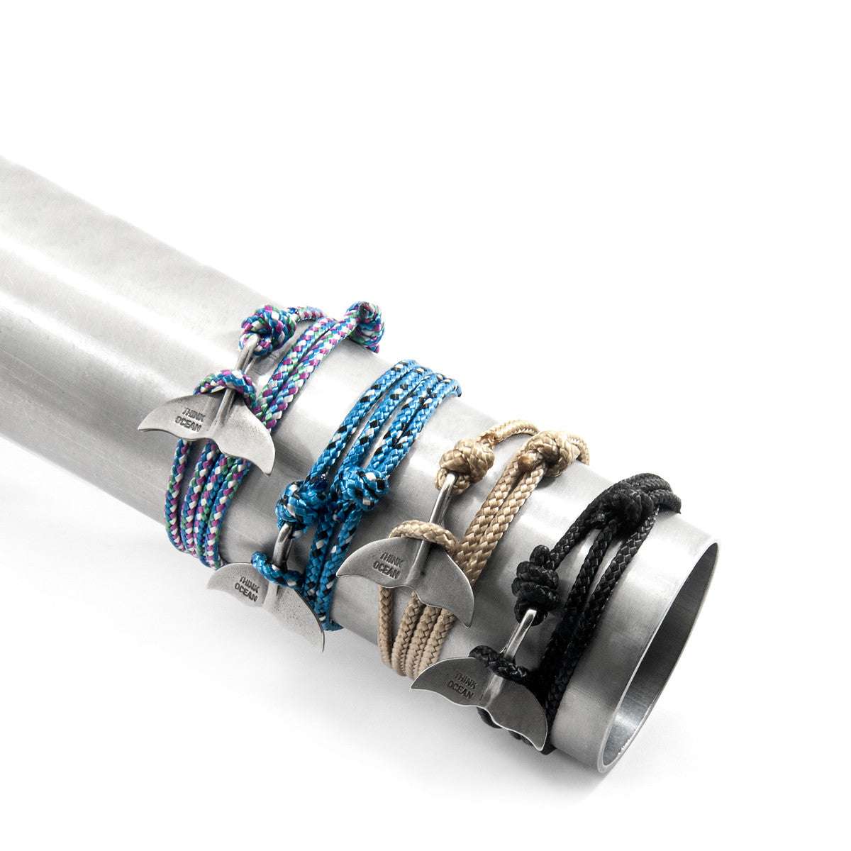 Sand Brown Think Ocean Big Whale Silver and Rope Bracelet