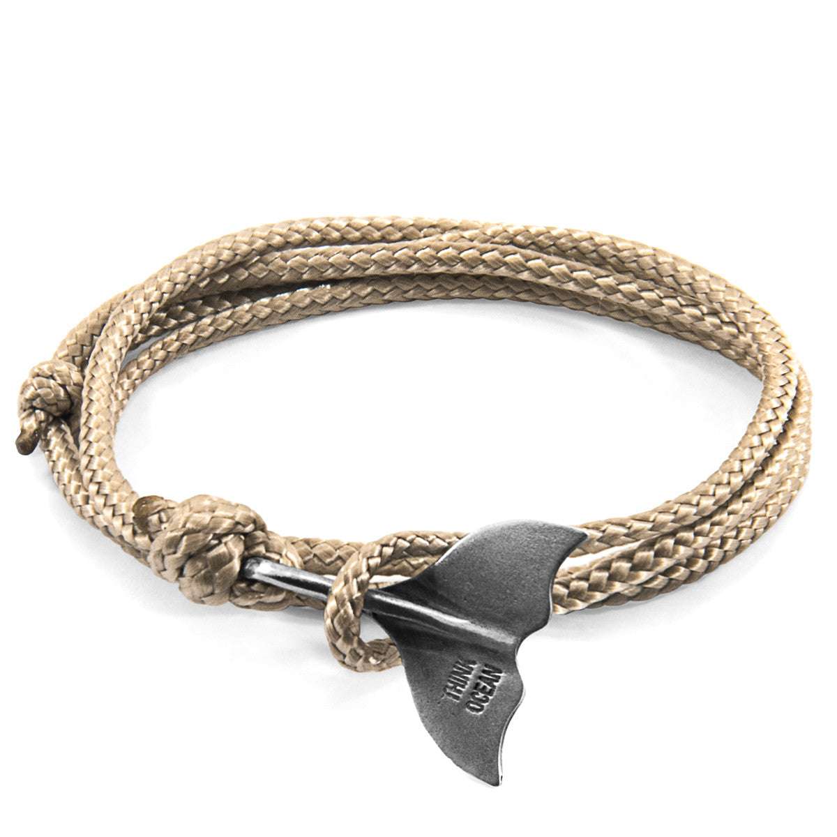 Sand Brown Think Ocean Big Whale Silver and Rope Bracelet