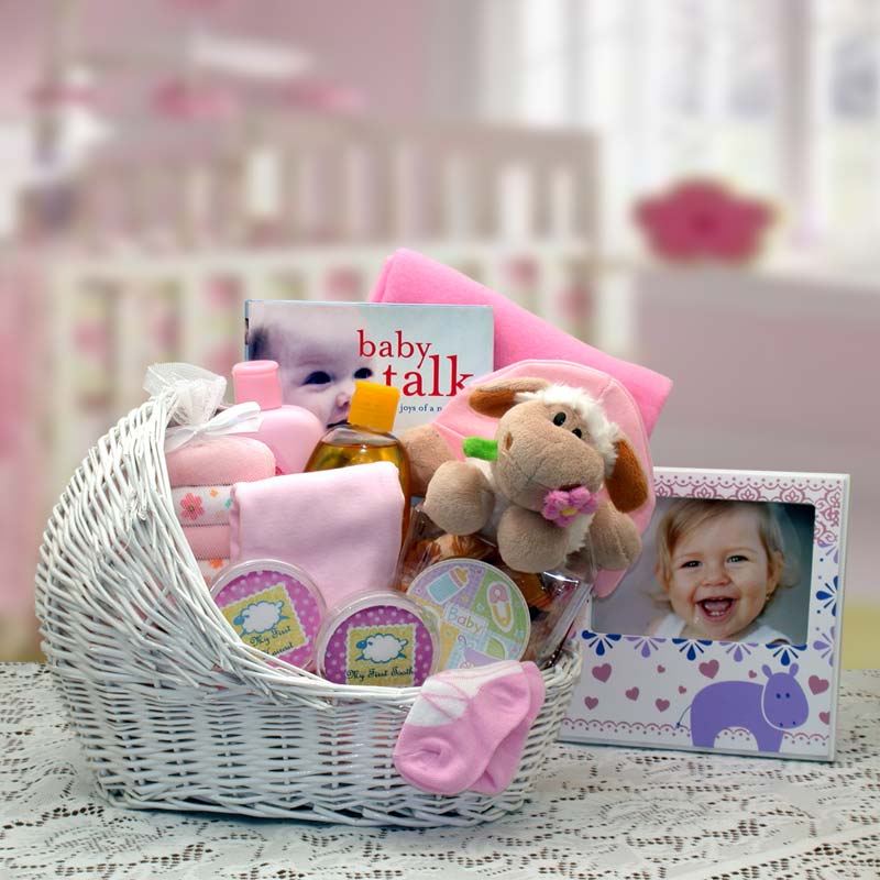 Welcome Baby Bassinet New Baby Basket-Pink-  baby girl gifts - new