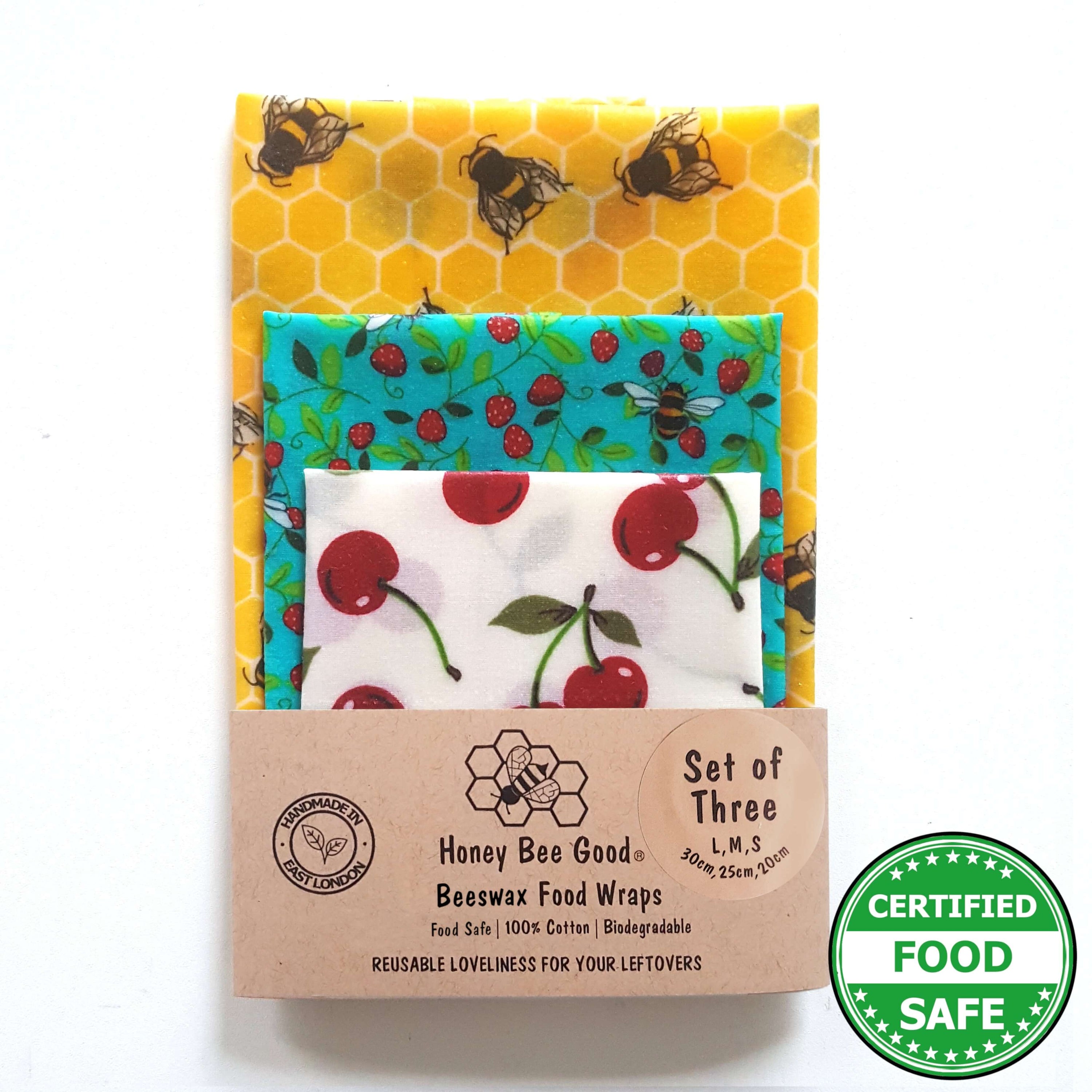 *Classic Set of 3 L, M, S Beeswax Food Wraps | Yellow Bees