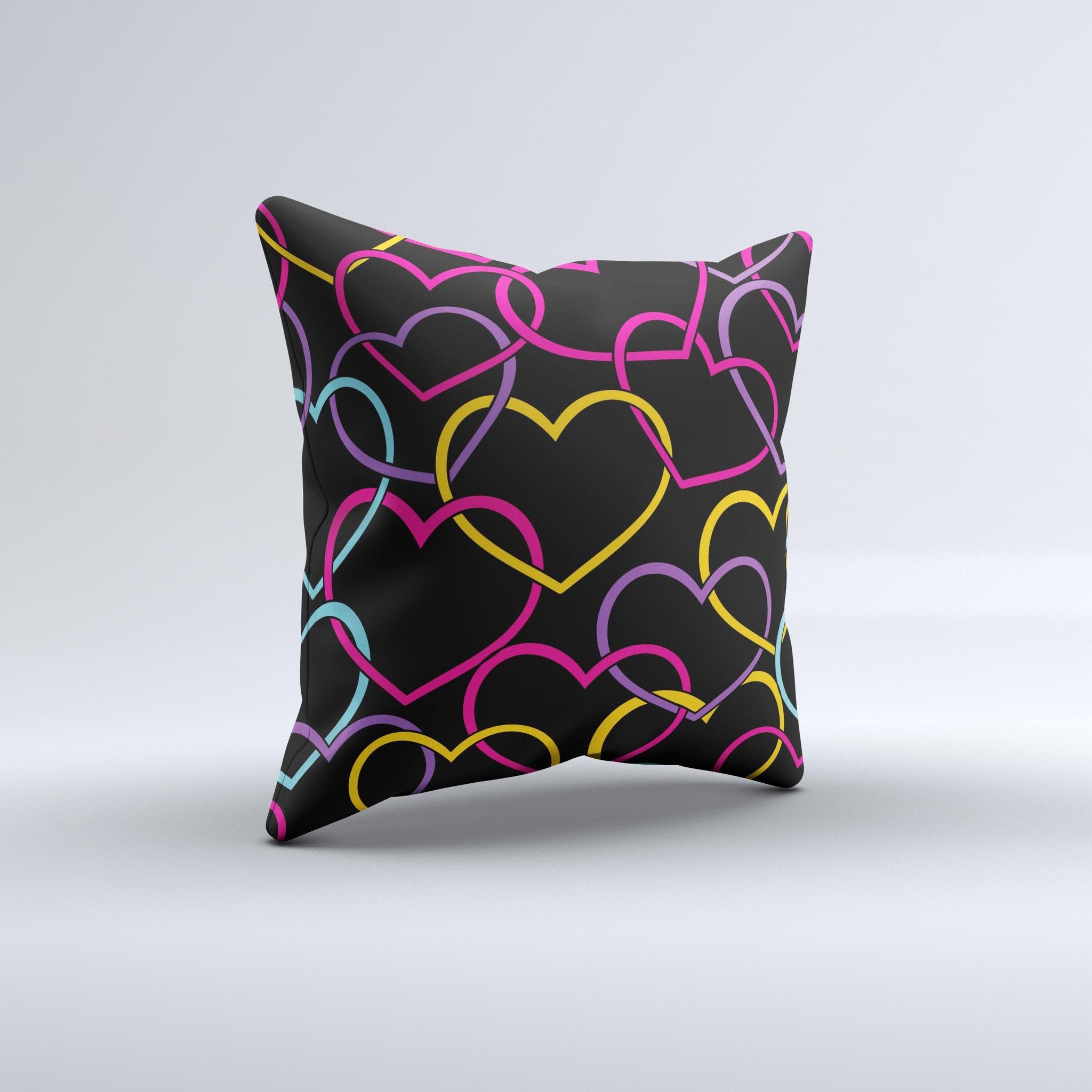 Colorful Vector Hearts Ink-Fuzed Decorative Throw Pillow