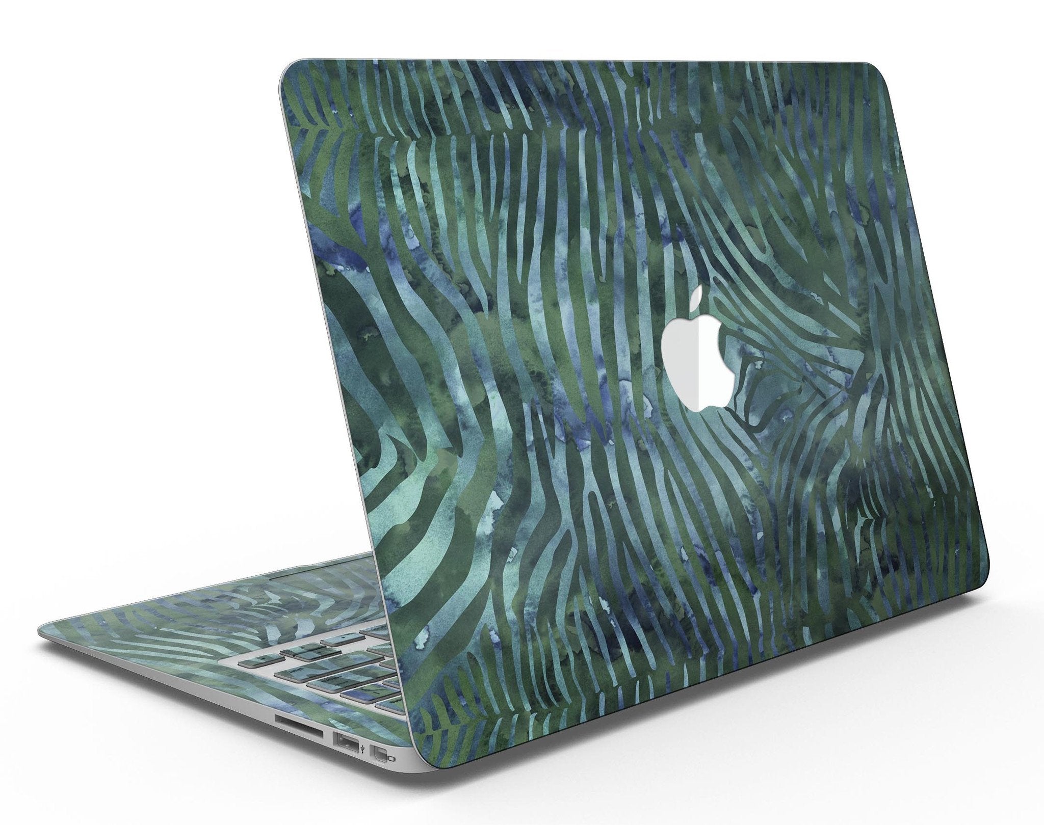 Deep Green and Blue Watercolor Zebra Pattern - MacBook Air Skin Kit