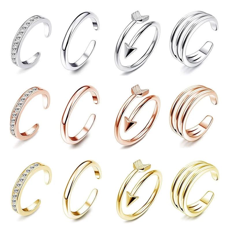 4Pcs Simple Alloy Crystal Foot Ring Adjustable Opening Toe Ring For