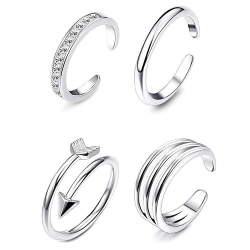 4Pcs Simple Alloy Crystal Foot Ring Adjustable Opening Toe Ring For