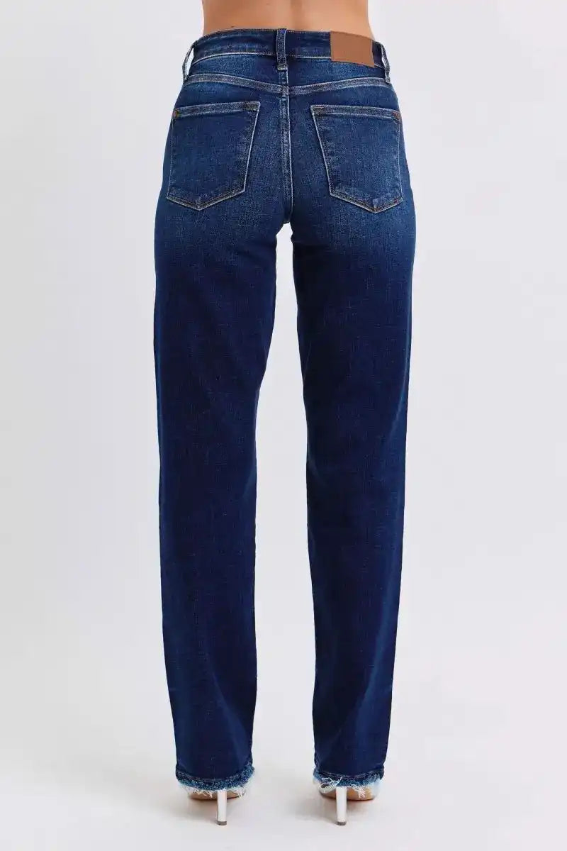 Judy Blue Mid Rise Raw Hem Straight Leg Jeans 82622