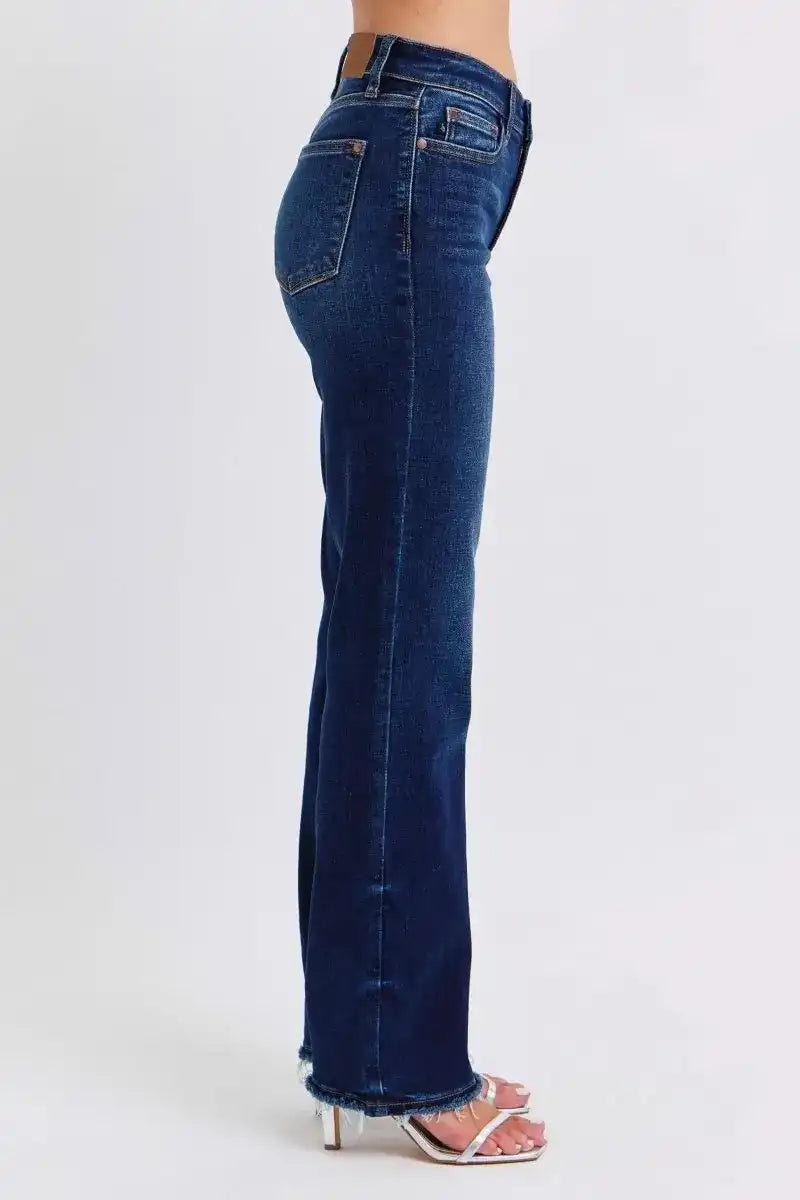 Judy Blue Mid Rise Raw Hem Straight Leg Jeans 82622
