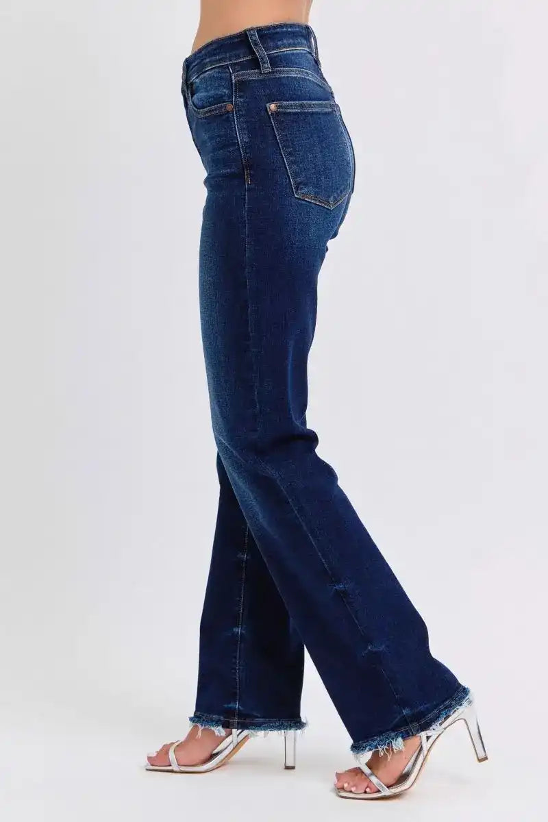 Judy Blue Mid Rise Raw Hem Straight Leg Jeans 82622