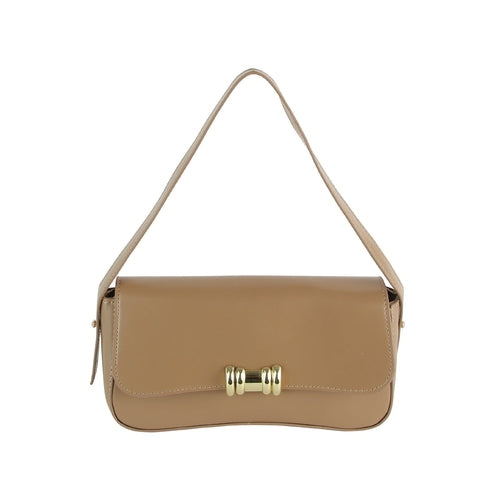 Metal Accent Vegan Leather Shoulder Bag