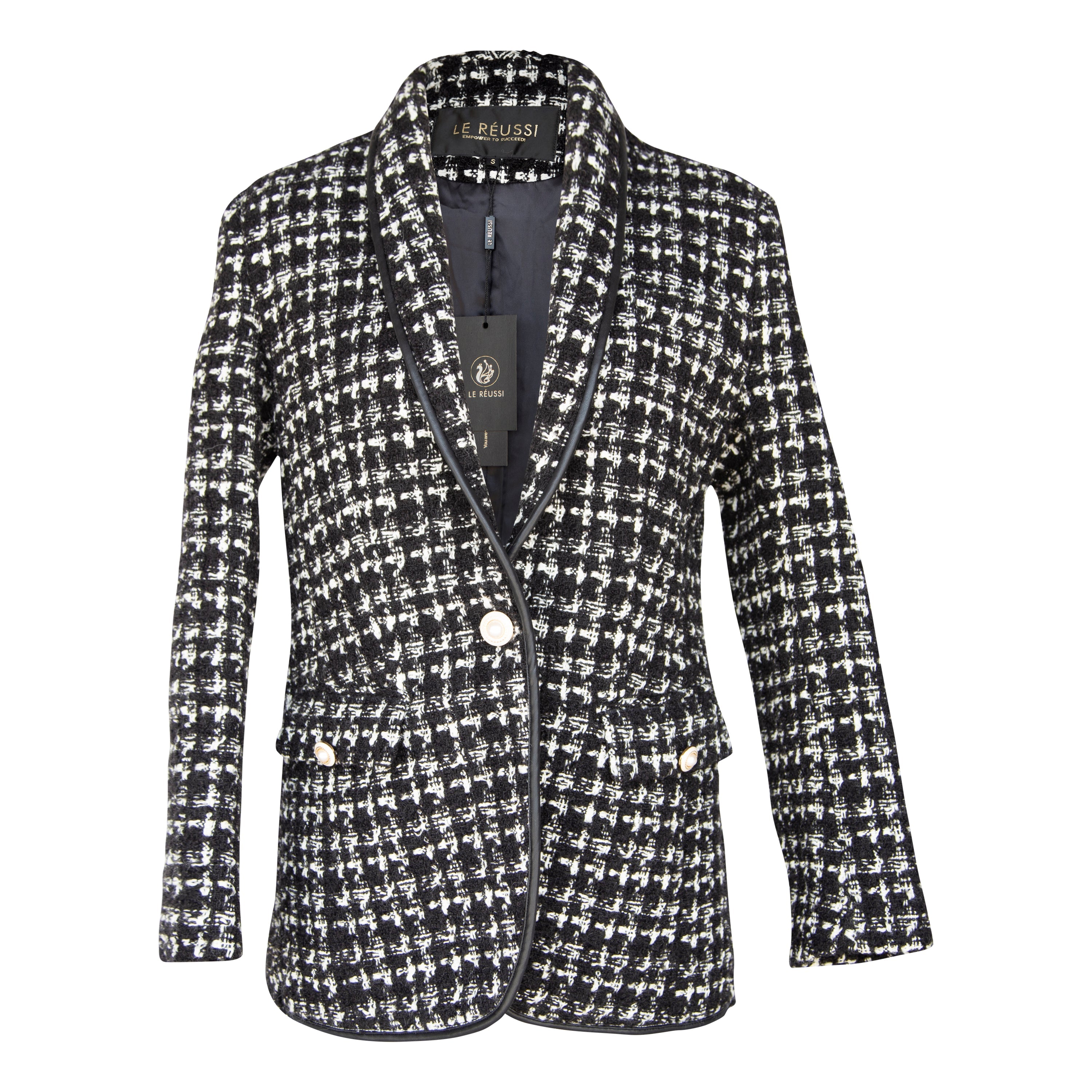 Black & White Tweed Checkers Blazer – Women’s Chic Tailored Jacket