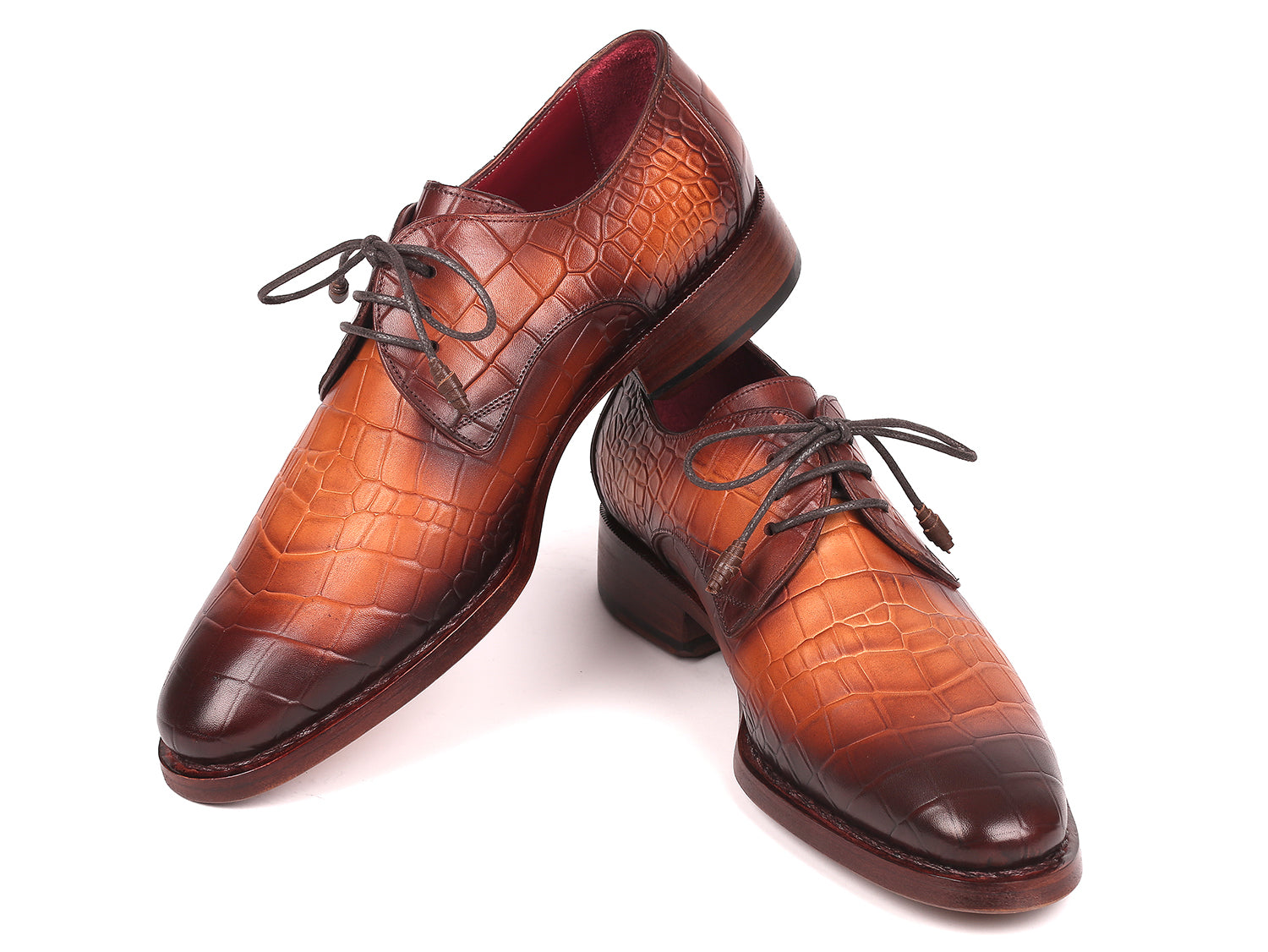 Paul Parkman Brown Crocodile Embossed Calfskin Goodyear Welted Derby