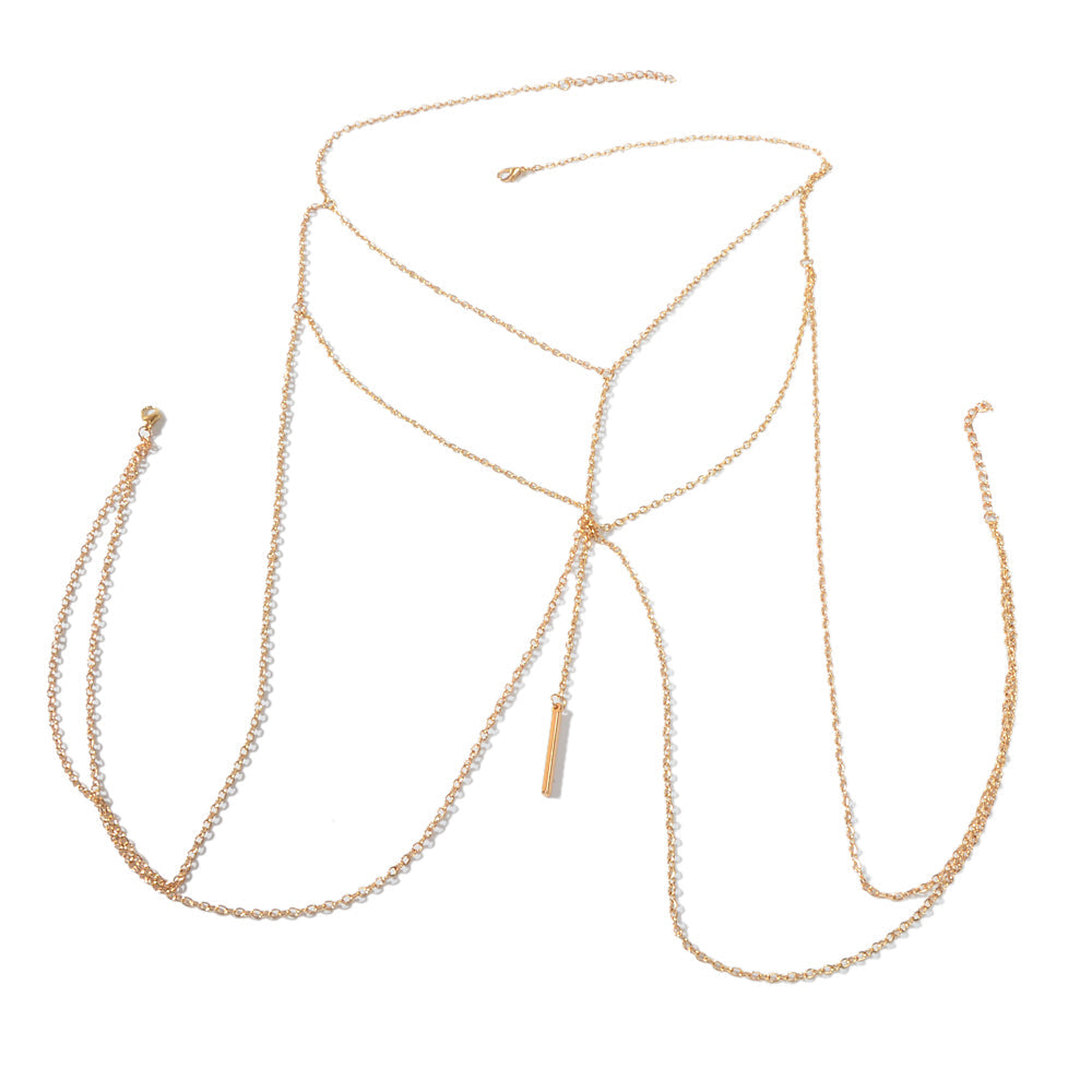 Sexy Gold Bikini Beach Body Chain Layered Chest Harness Belly Waist