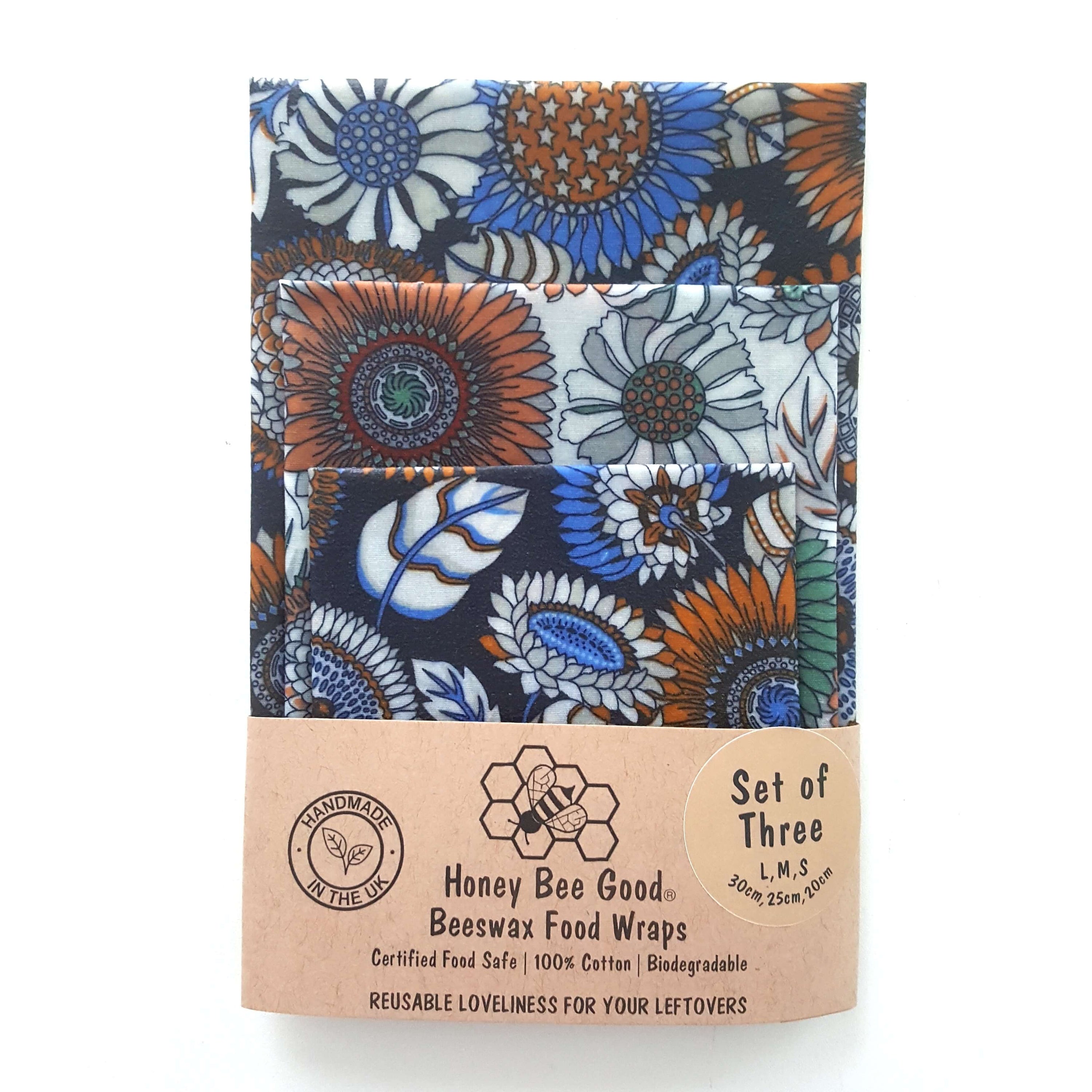 *Classic Set of 3 L, M, S Beeswax Food Wraps | Sunflowers