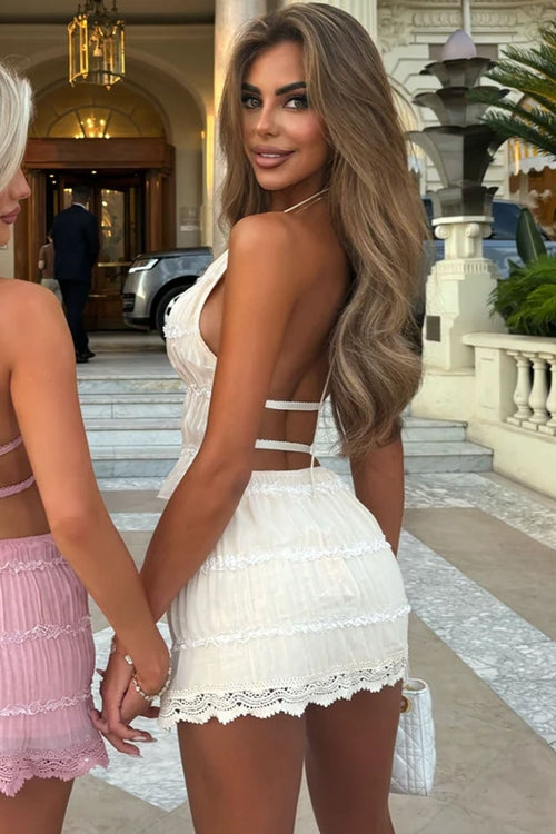 Women's Spring And Summer Backless Pleated Stripe Fabric Personalized