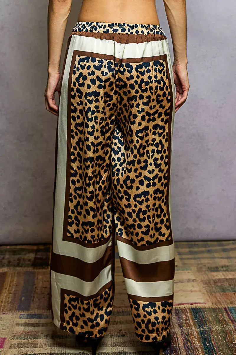 POL Leopard Printed Woven Wide Leg Drawstring Pants