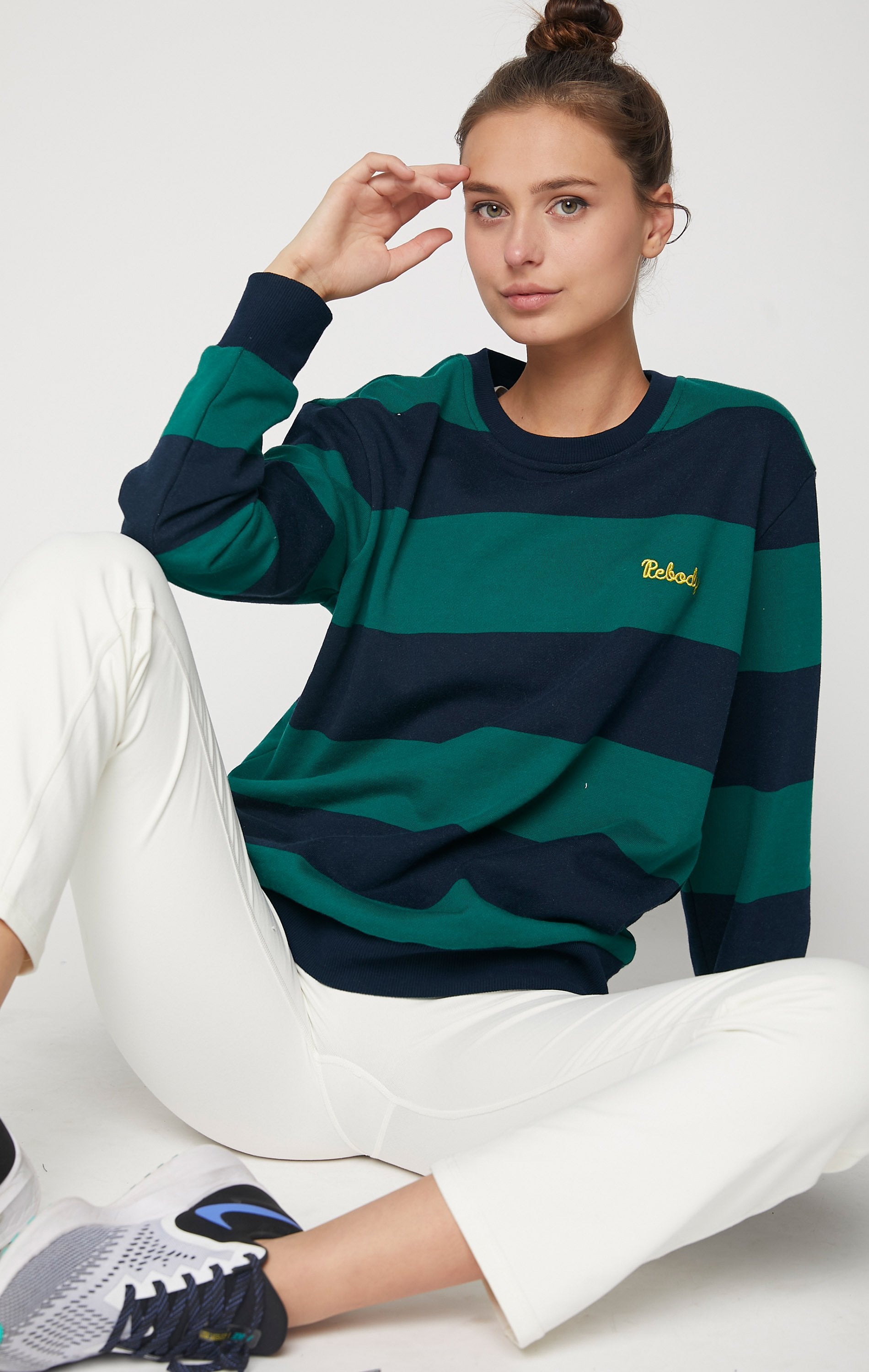 Embroidered Rebody Rugby Striped Sweatshirt Sustainable