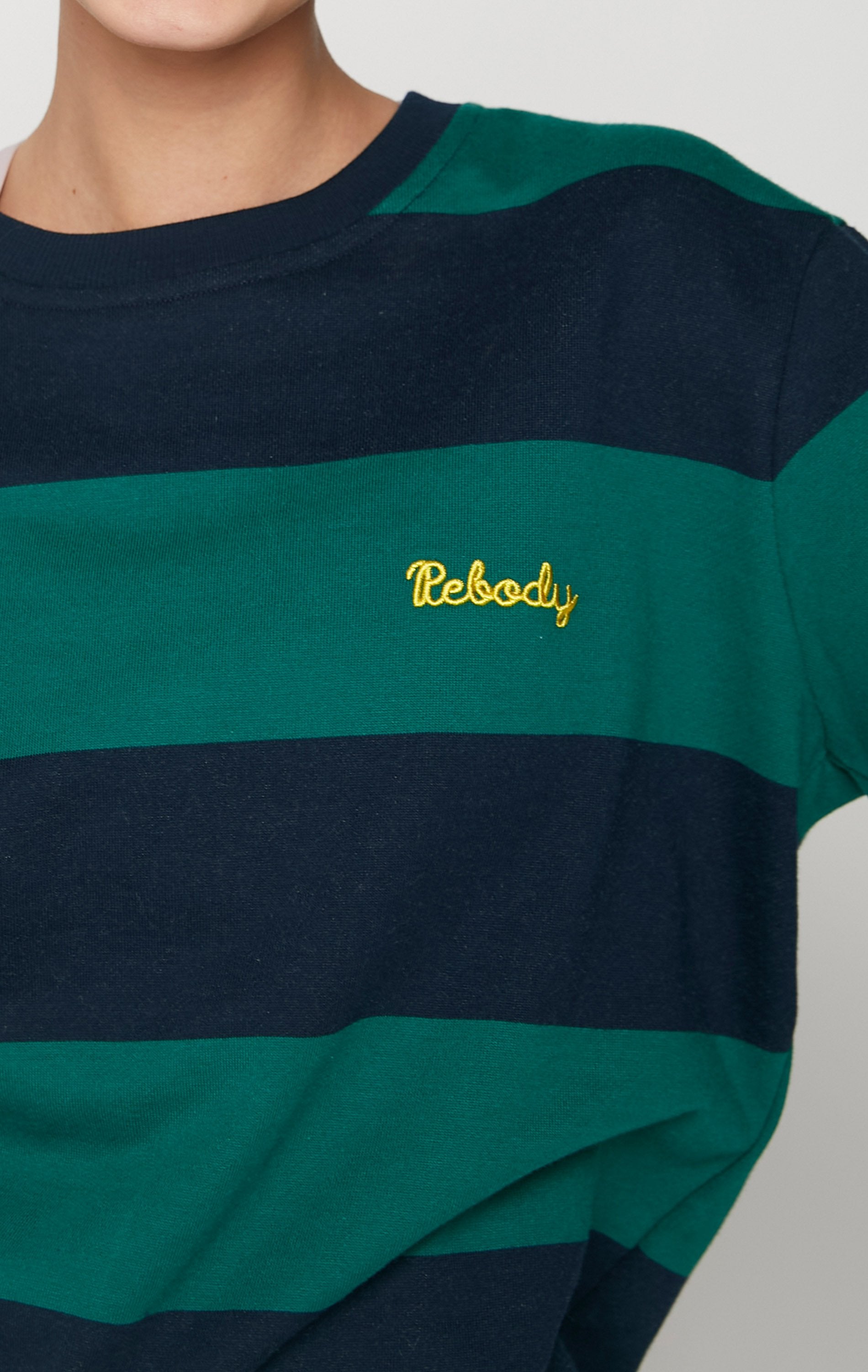 Embroidered Rebody Rugby Striped Sweatshirt Sustainable