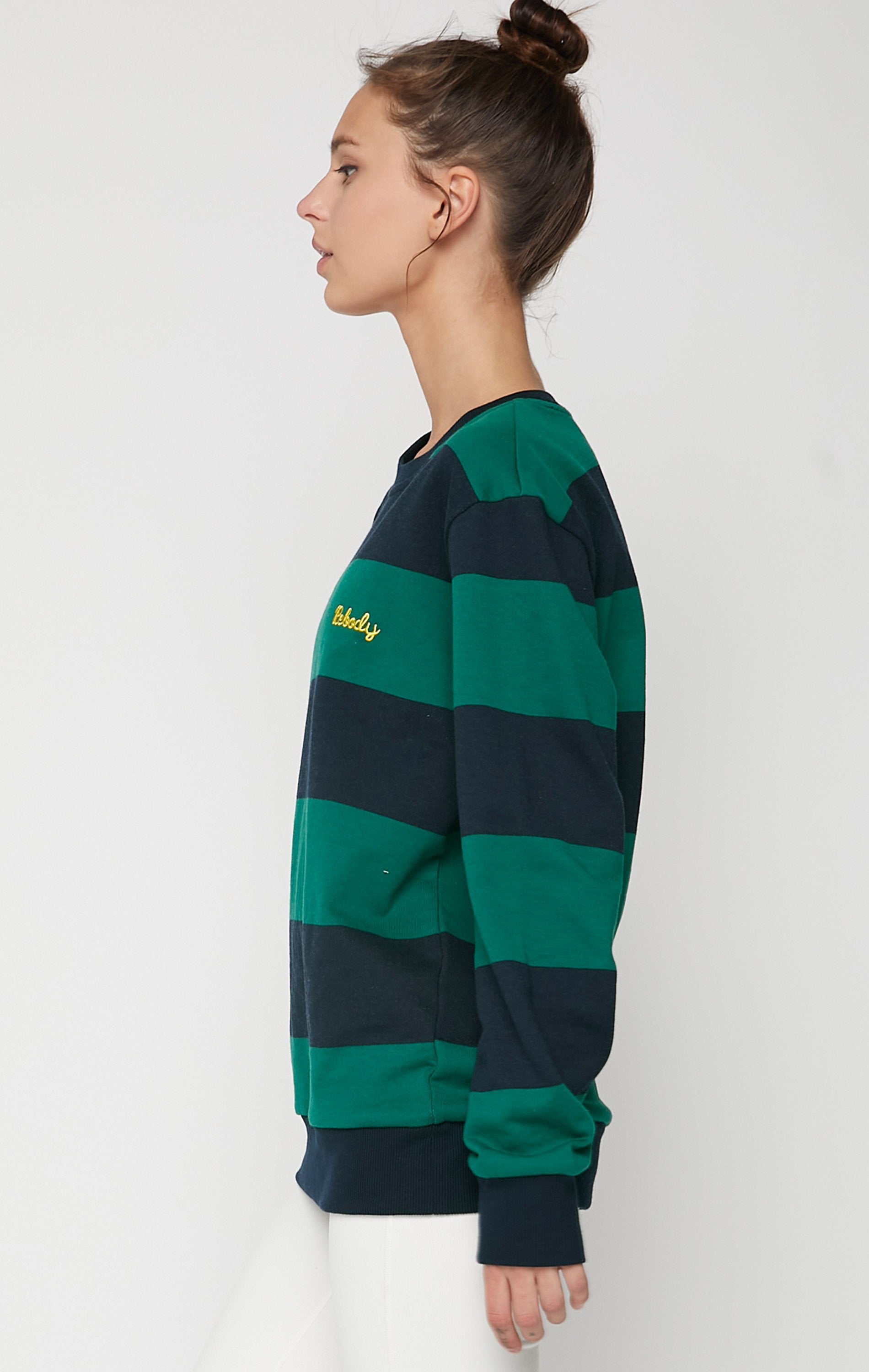 Embroidered Rebody Rugby Striped Sweatshirt Sustainable
