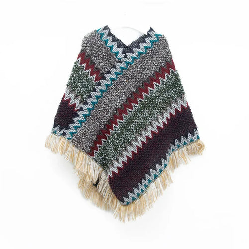 Patchwork Shawl Knitted Striped Print Cardigans Women Poncho Autumn