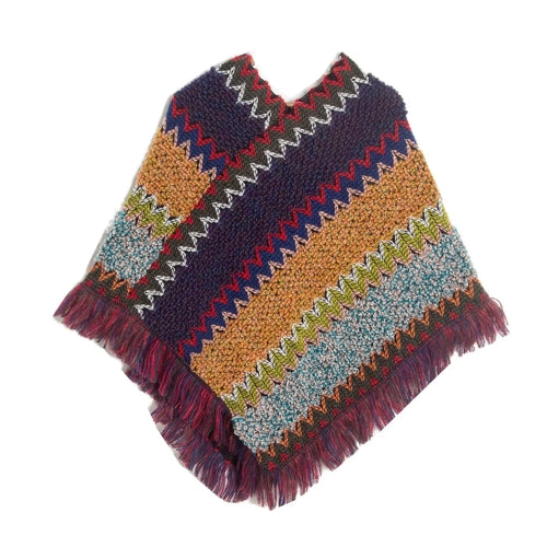 Patchwork Shawl Knitted Striped Print Cardigans Women Poncho Autumn