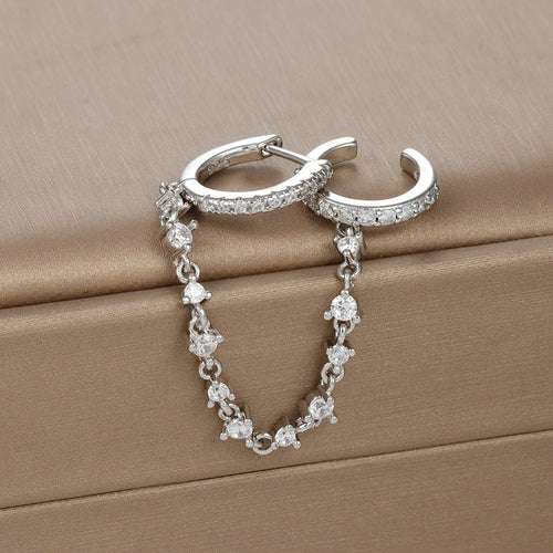Europe and America CZ Crystal Chain Drop Earrings Stainless Steel