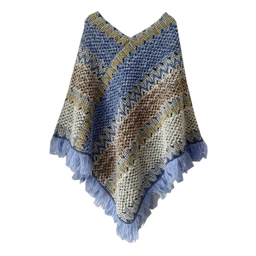 Patchwork Shawl Knitted Striped Print Cardigans Women Poncho Autumn